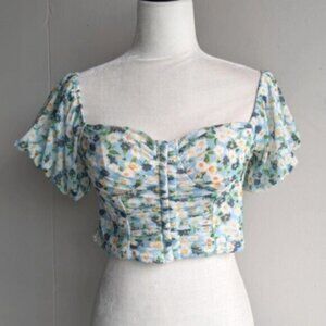NWT Fashion Nova corset mesh bubble sleeve crop top